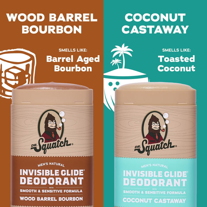 Dr. Squatch Invisible Glide Natural Desodorante para hombre, desliz...