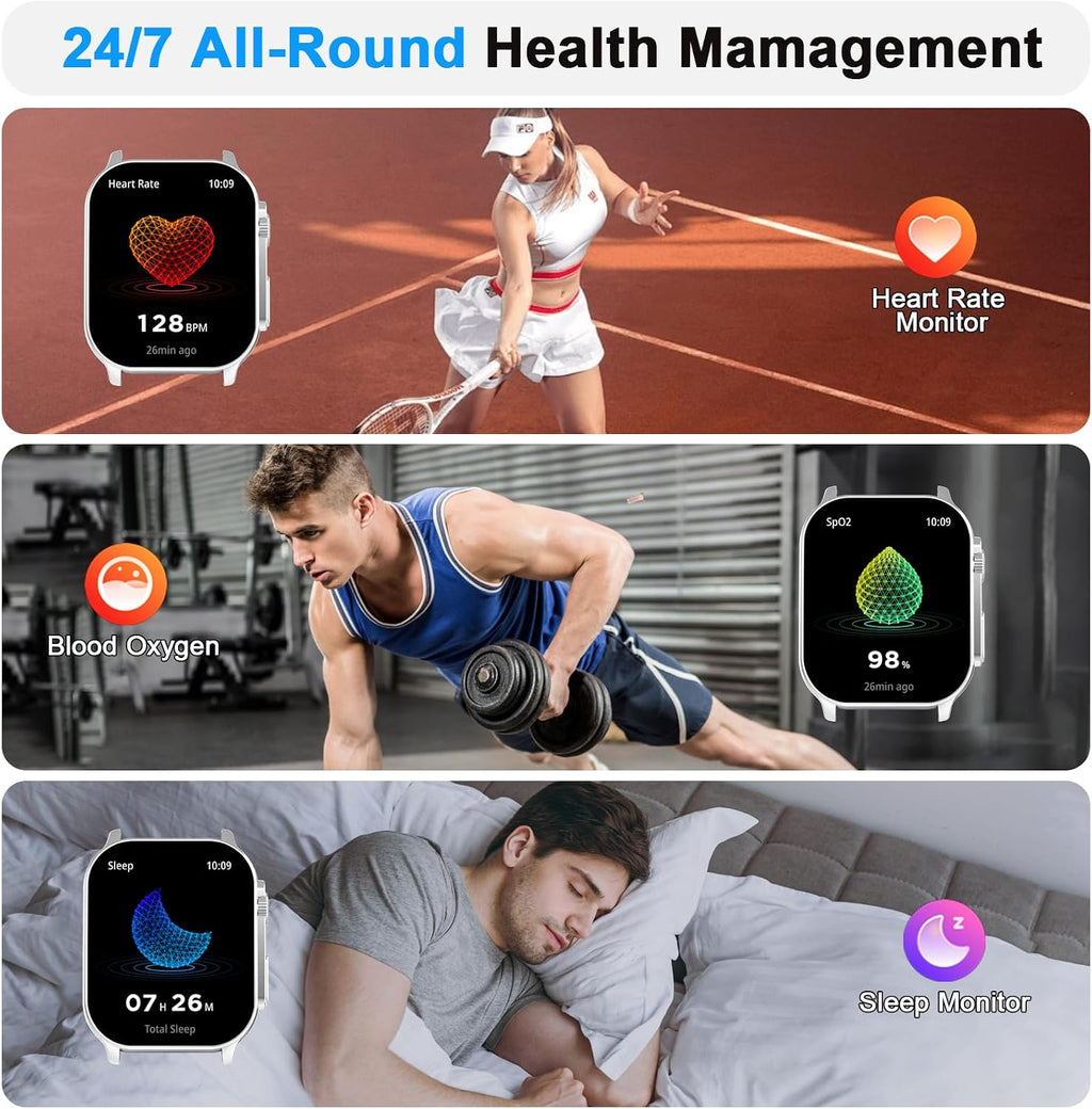 Poounur Reloj inteligente, AMOLED 2026 con pantalla táctil completa HD curvada, compatible con iOS y Android para entrenamiento diario, regalo de negocios