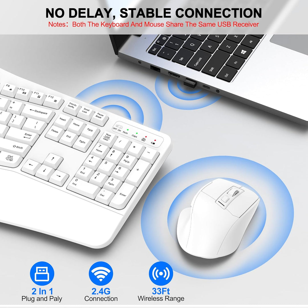 Combo de teclado y mouse inalámbricos, teclado ergonómico de tamaño...