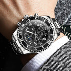 OLEVS Reloj de caballero lujo cronógrafo acero inoxidable pulsera vestimenta impermeable reloj analógico de cuarzo gran esfera luminosa