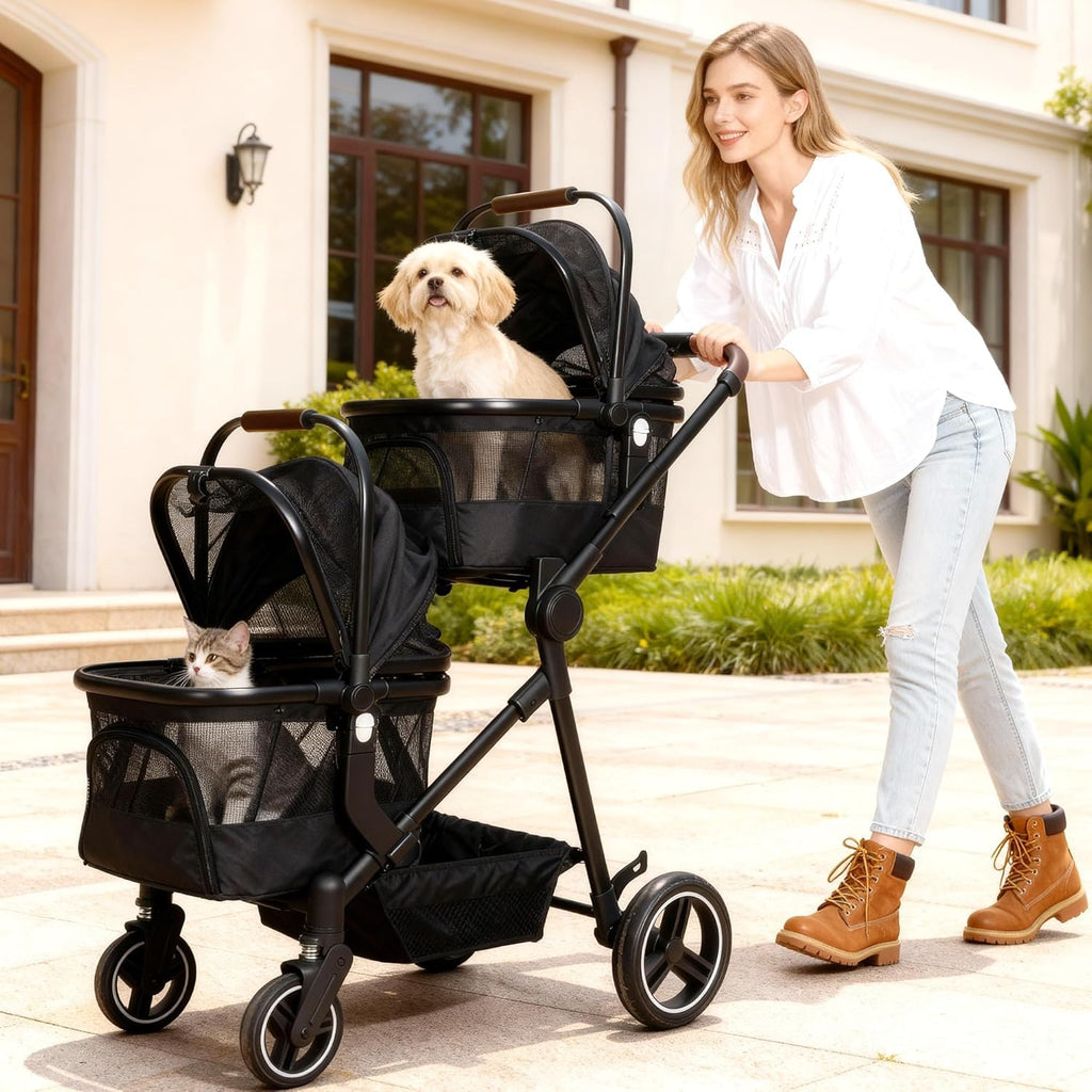 Cochecito plegable doble para mascotas para 2 perros pequeños y