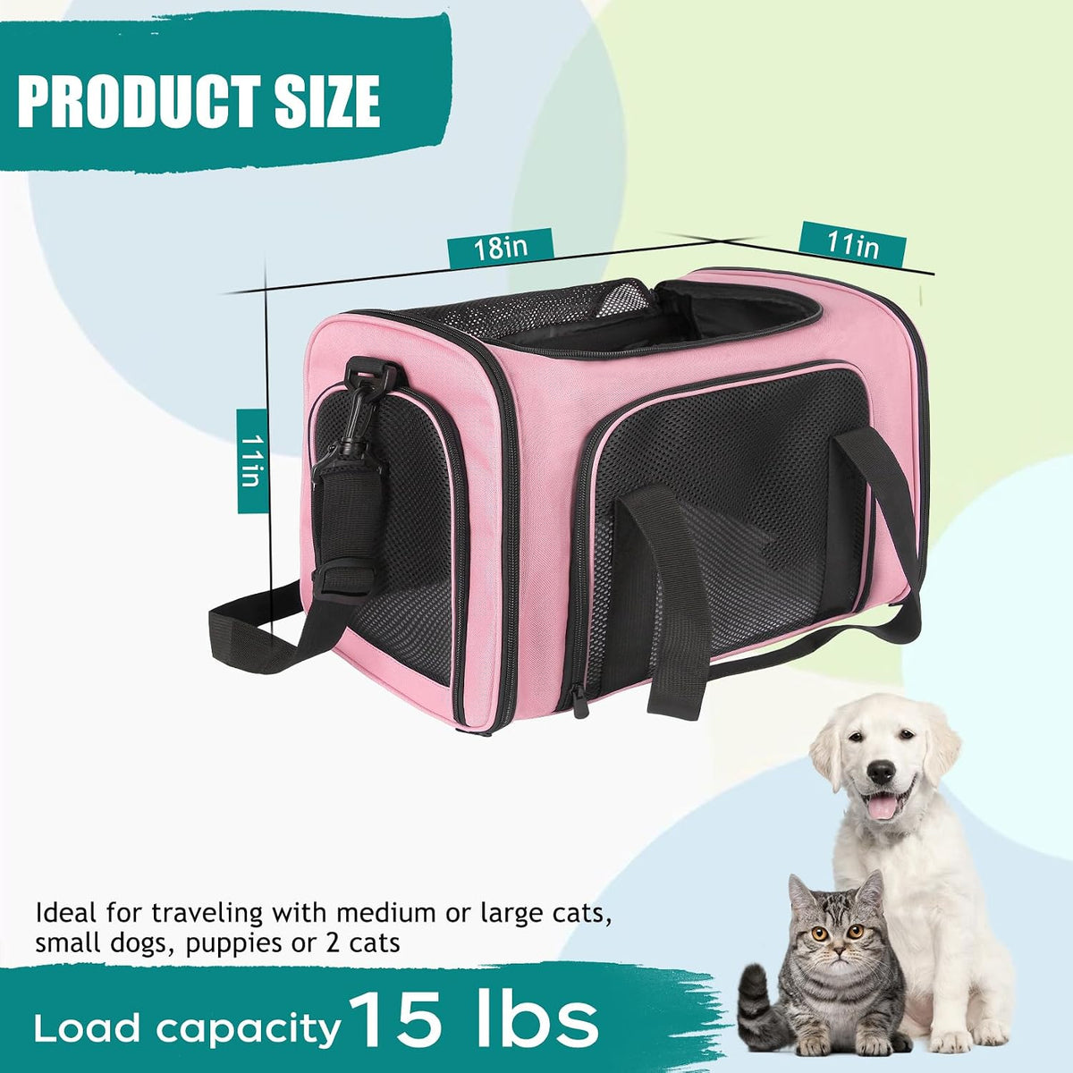 Top tasta Transportador para perros y gatos, para gatos pequeños, medianos y grandes, portador de perros y cachorros pequeños, de cara suave, 15 libras, portátil, plegable, aprobado por aerolíneas