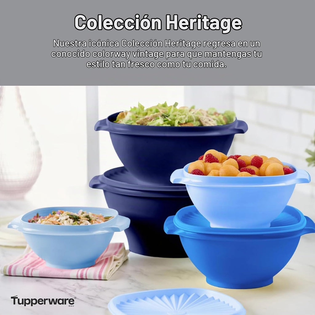 Colección Heritage de Tupperware, nuevo juego de 10 piezas de recipientes para almacenamiento de alimentos en azul vintage, apto para lavavajillas y sin BPA (5 tazones, 5 tapas)