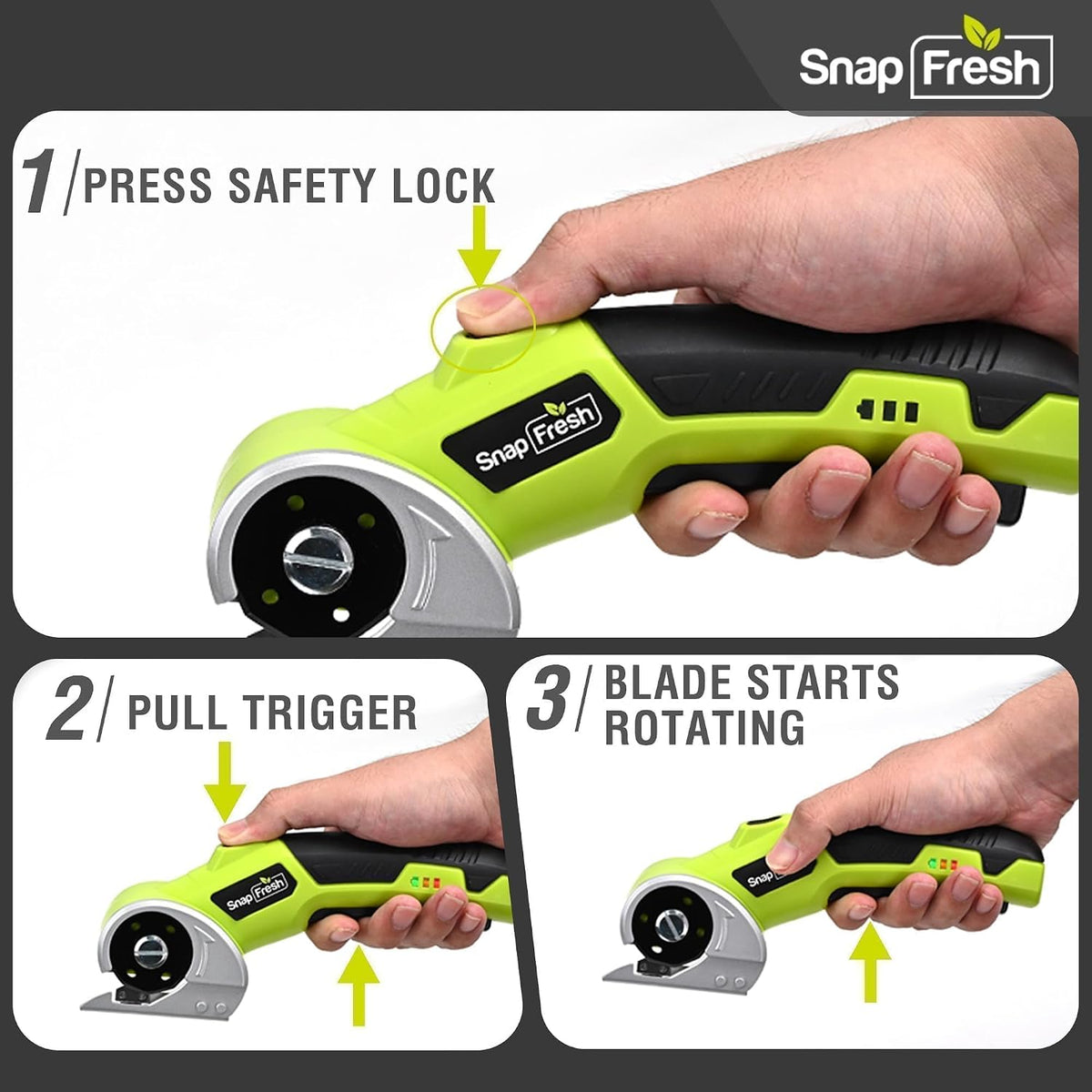 SnapFresh Tijeras eléctricas inalámbricas 4V con batería de 2.0Ah y luz LED