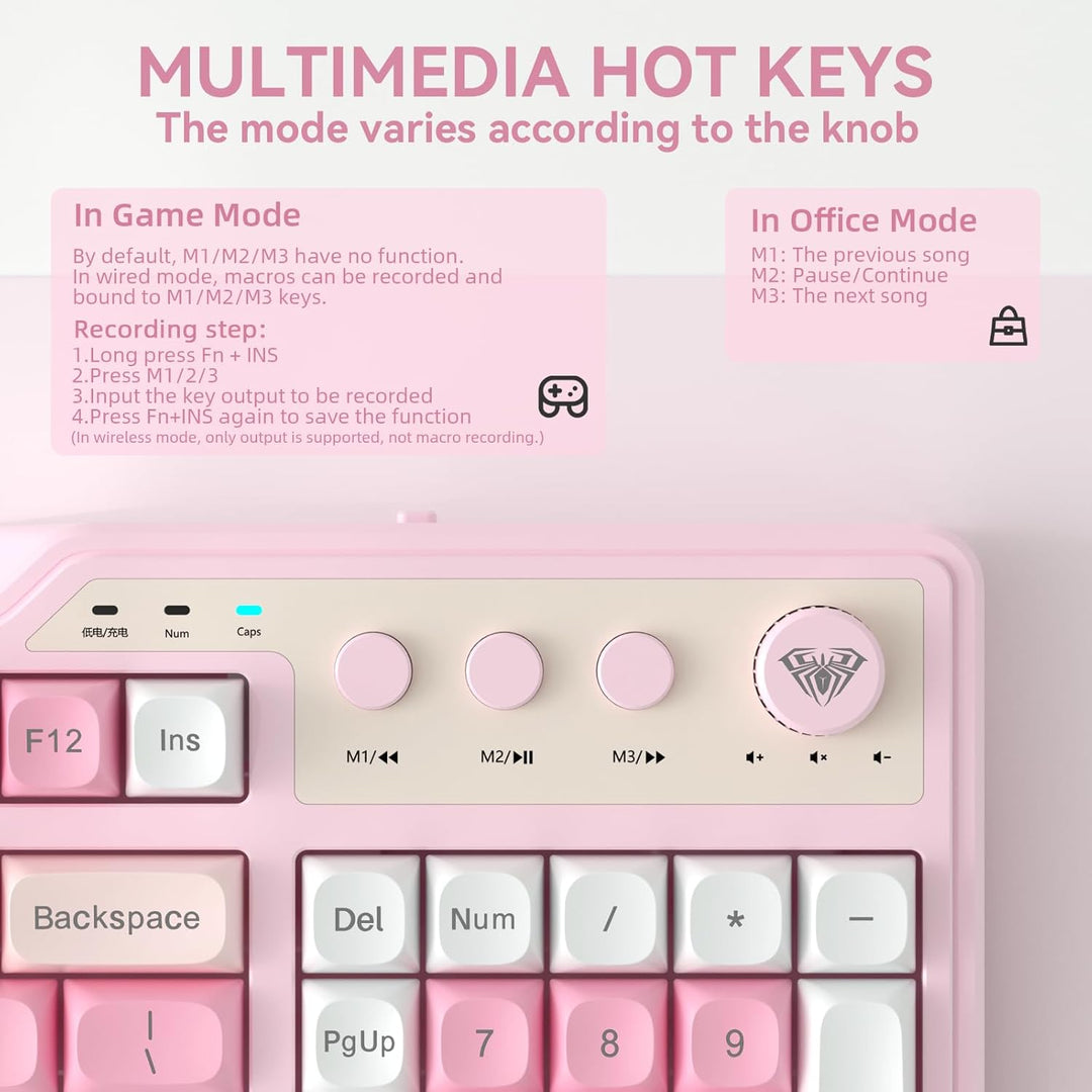 Aula F3099 - Teclado inalámbrico con perilla multimedia, triple mod...