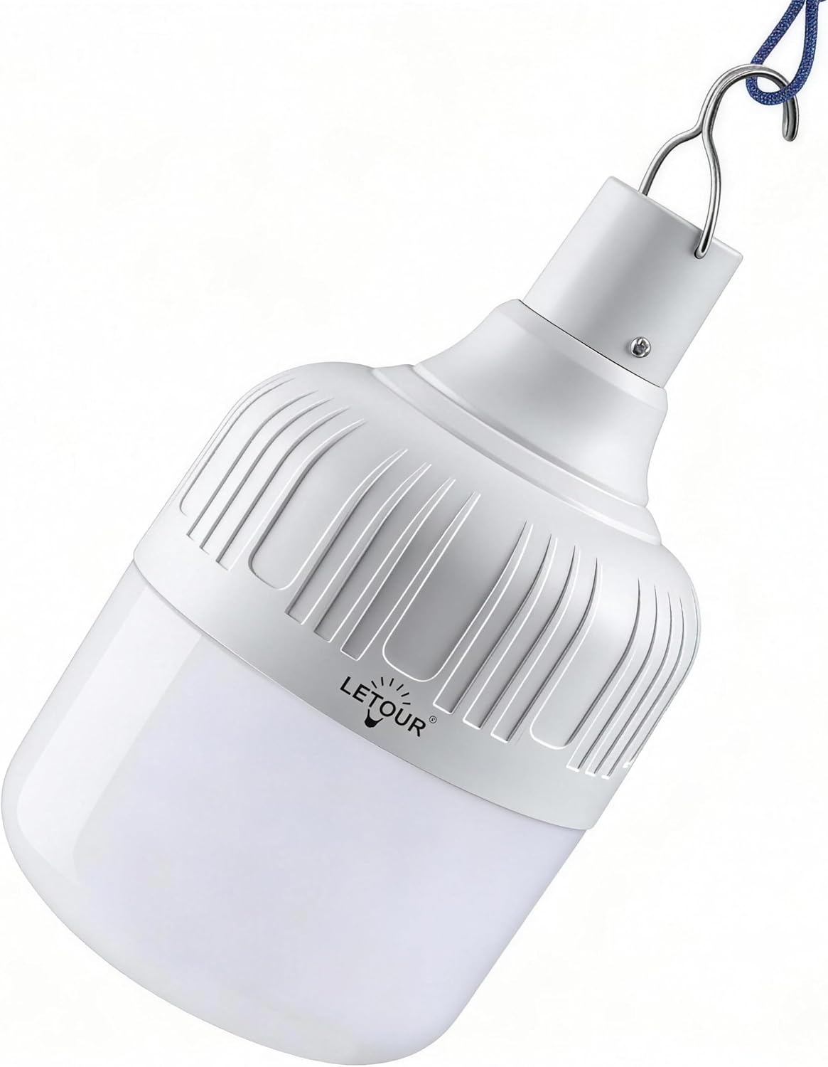 Lámpara Linterna de camping LETOUR Bombilla LED regulable, 5 modos de iluminación, recargable por USB, para colgar, 4800 lúmenes, linterna de emergencia portátil, para acampar, senderismo, jardín, barbacoa/interrupción