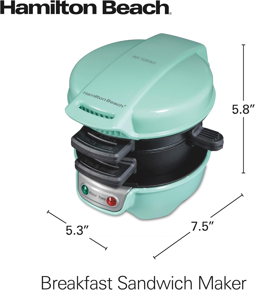 Hamilton Beach Máquina para Sándwiches de Desayuno con Anillo para Cocinar Huevos, Ingredientes Personalizables, Perfecto para Muffins Ingleses, Croissants, Mini Waffles, Regalos Perfectos de