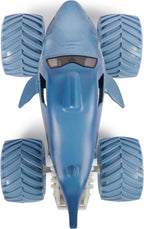 Monster Jam Camión monstruo oficial Megalodon - Retro 2017 edición original a escala 1:24 vehículo fundido a presión, llantas cromadas y neumáticos BKT para uso en todos los juegos de juego