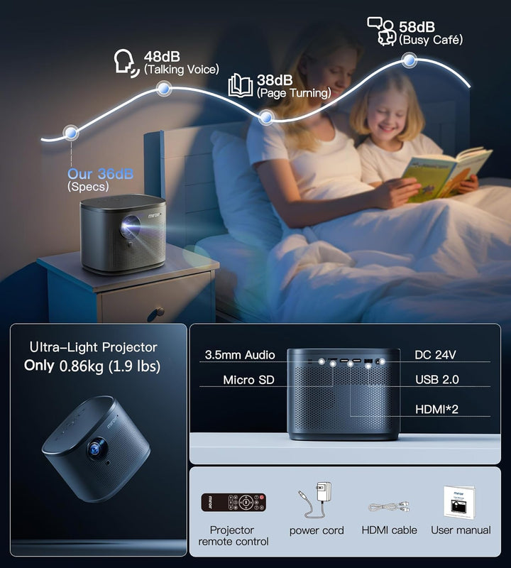 Miroir Mini proyector, proyector HD para el hogar con altavoz incor...