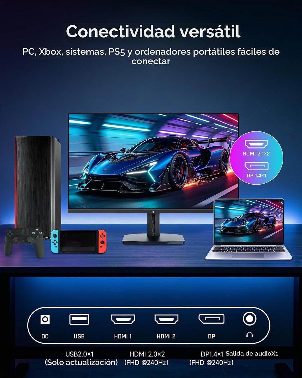 KTC Monitor para juegos 24.5 pulgadas 240Hz, Monitor de computadora FHD Fast IPS, H25T7-A