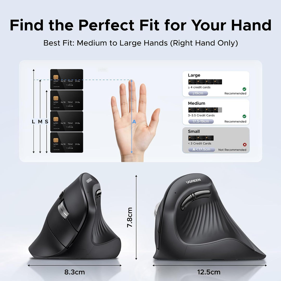 UGREEN Ratón inalámbrico vertical (Bluetooth 5.0+2.4G) ergonómico c...