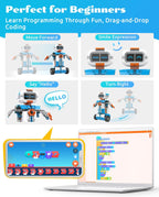 WhalesBot E7 Pro - Kit de robot de codificación y control remoto para niños de 8 años en adelante, programación Scratch y modular, set de juguete educativo de ingeniería científica con controlador