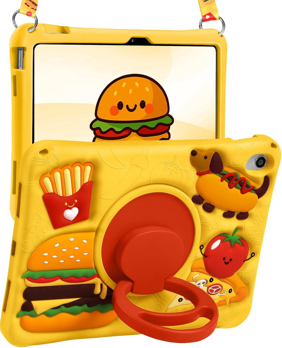 Boaretiu - Funda para iPad A16 - Linda funda de silicona suave de dibujos animados para iPad de 11ª generación de 11 pulgadas 2025/10ª generación de 10.9 pulgadas 2022 con correa para el hombro, soporte giratorio para niños y niñas