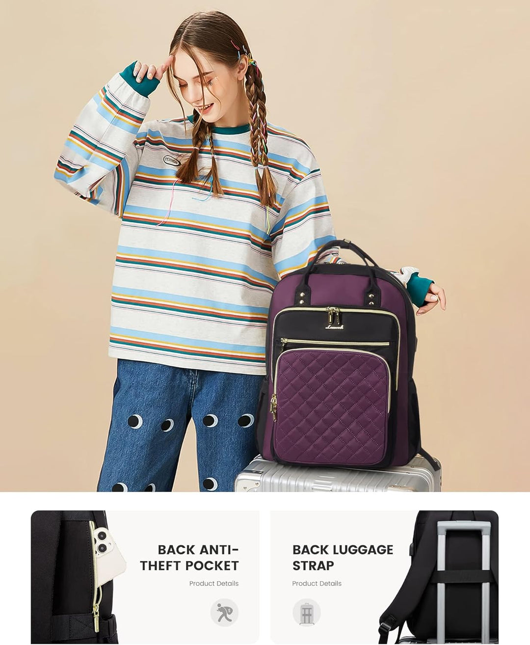 LOVEVOOK Mochila para computadora portátil para mujer, mochila para...