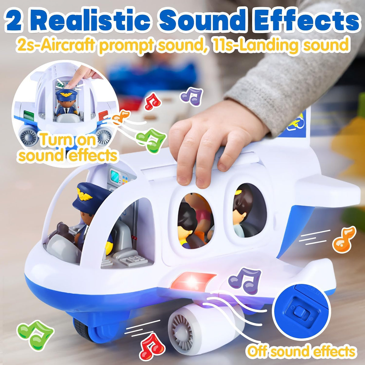 Juguetes de avión PLAY para niños - Juguetes de avión para niños pequeños, aviones de viaje para niños de 2 años en adelante con figuras pequeñas y portaequipaje, avión musical con luces para regalos