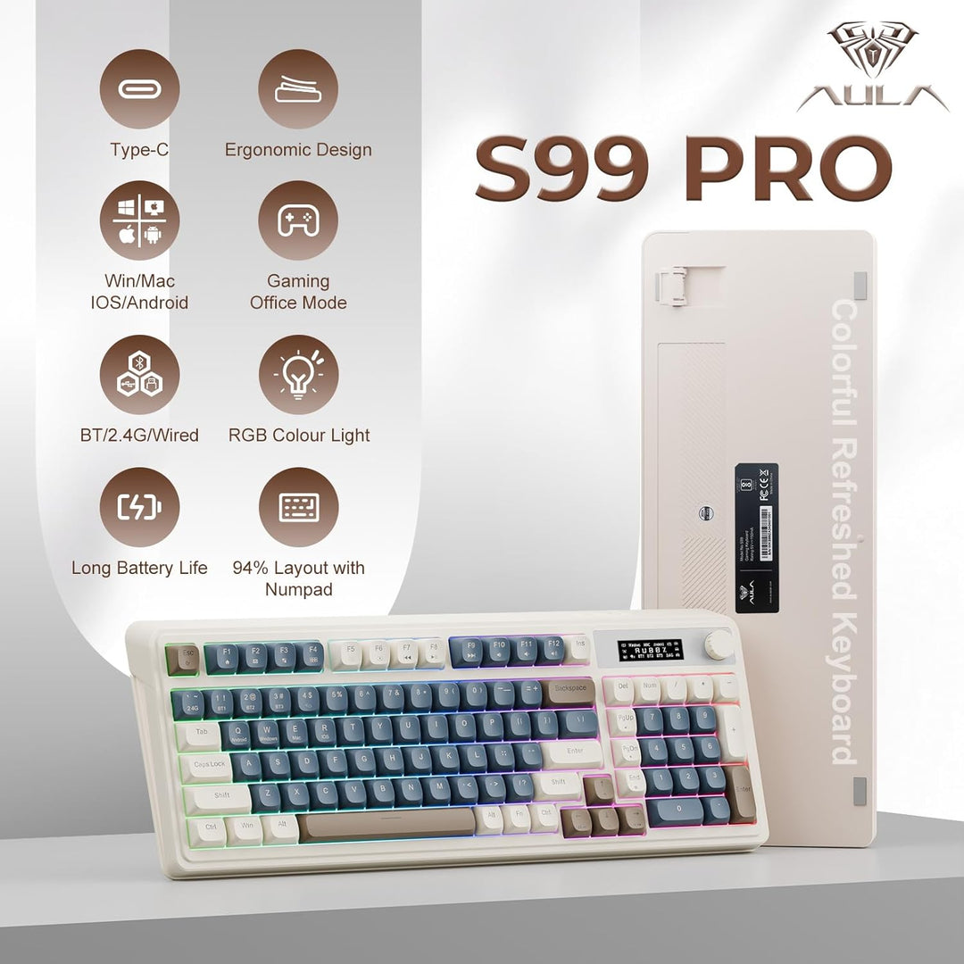 AULA Teclado inalámbrico S99 Pro, teclados para juegos, perilla mul...