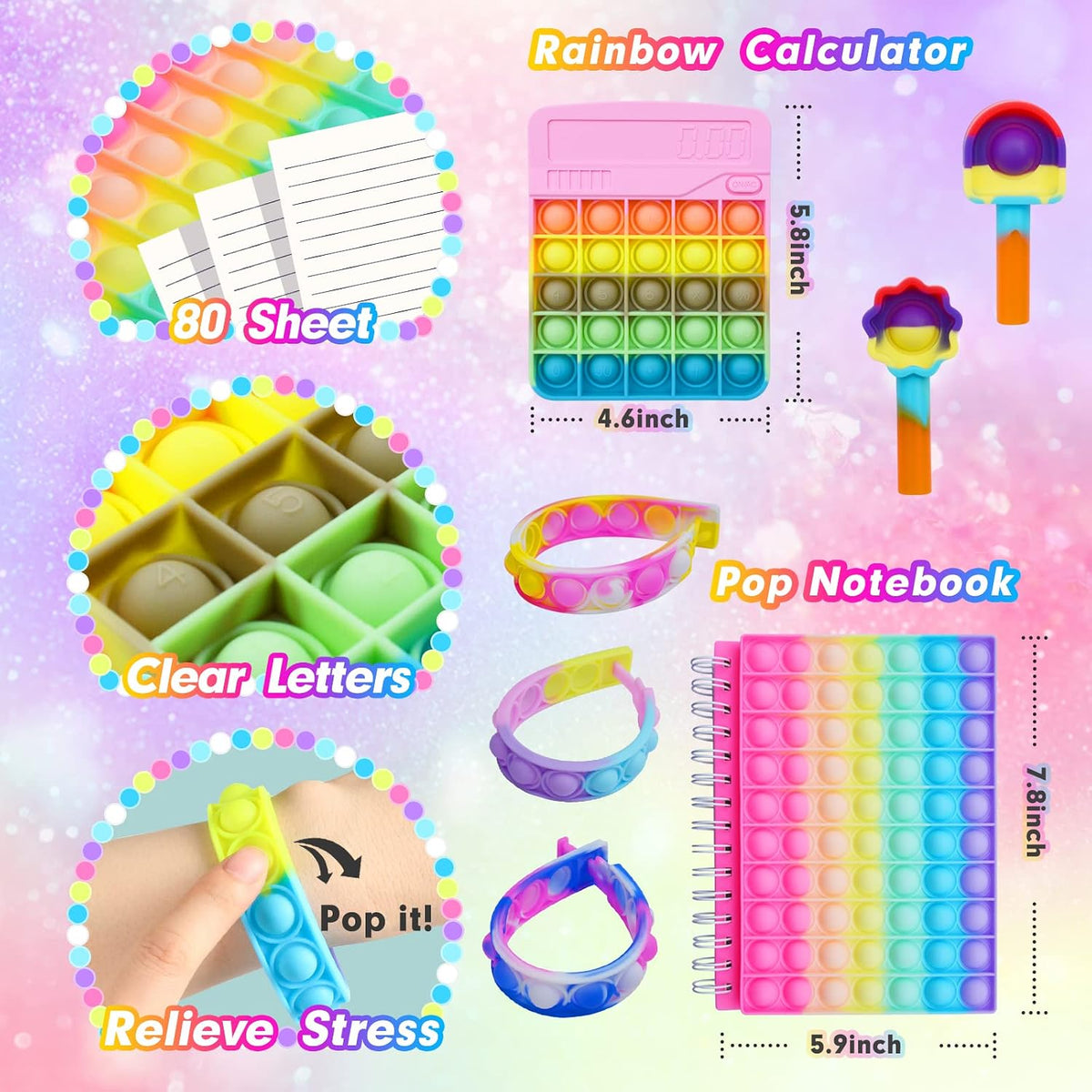 Mochila Pop Fidget para niñas, bolsas de reventar y cuaderno pop it y estuche de lápices de unicornio para niños, suministros escolares para aliviar el estrés, gran regalo de cumpleaños para niños