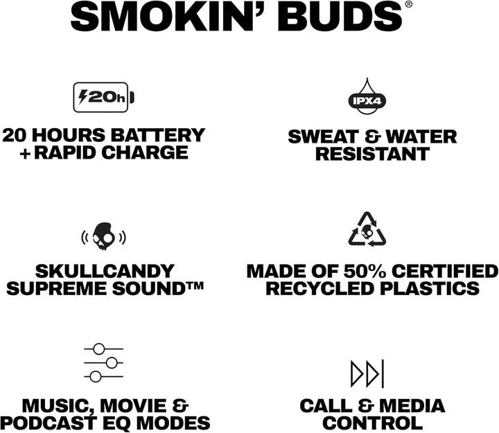 Skullcandy Smokin' Buds - Auriculares inalámbricos, auriculares...