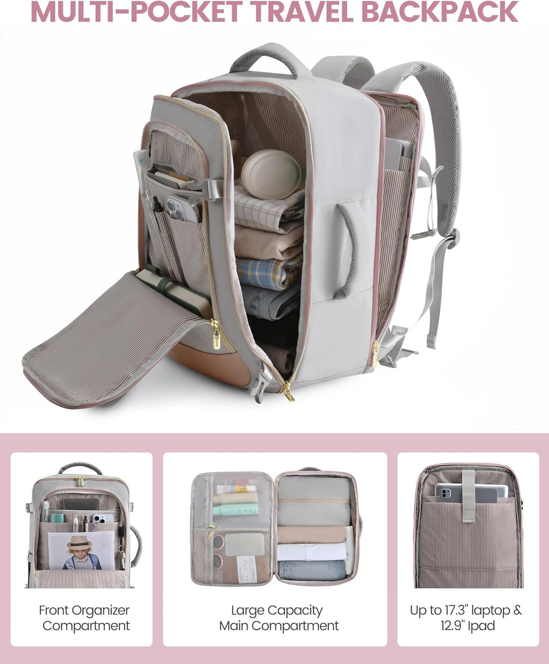 LOVEVOOK: Mochila de viaje para mujer, mochila de 40L para llevar e...