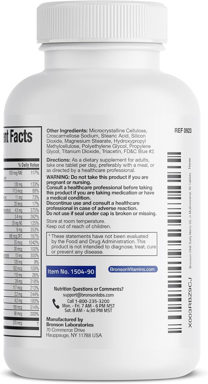 Bronson One Daily - Multivitamínico completo para hombre 50+, 90 ta...