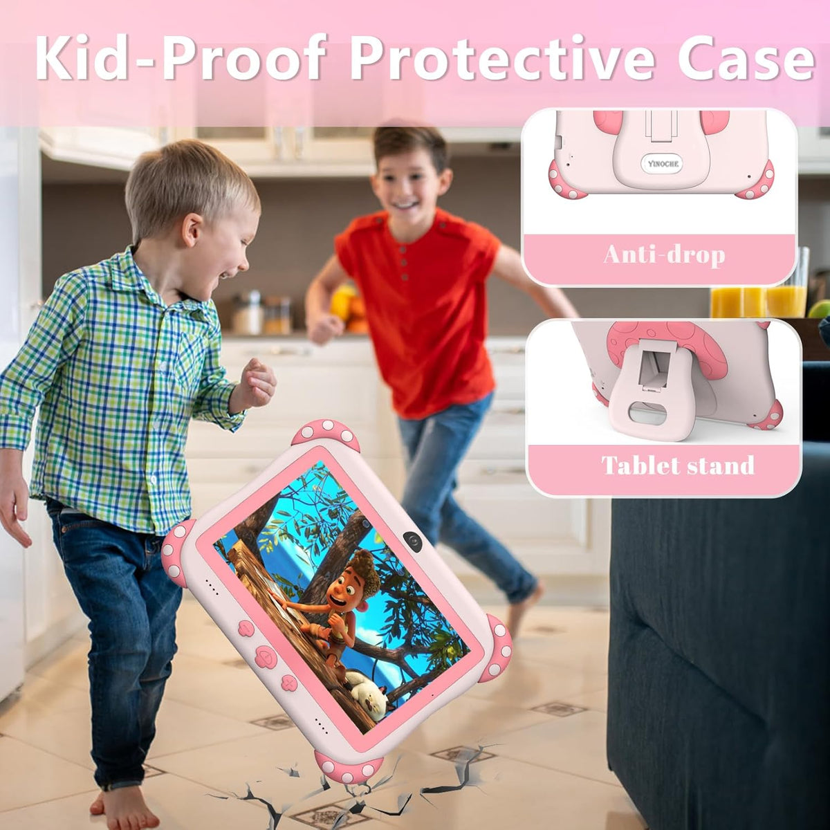 Tablet para niños de 7 pulgadas, tabletas para niños con WiFi, tabletas de 32G, Android 10, Rosa