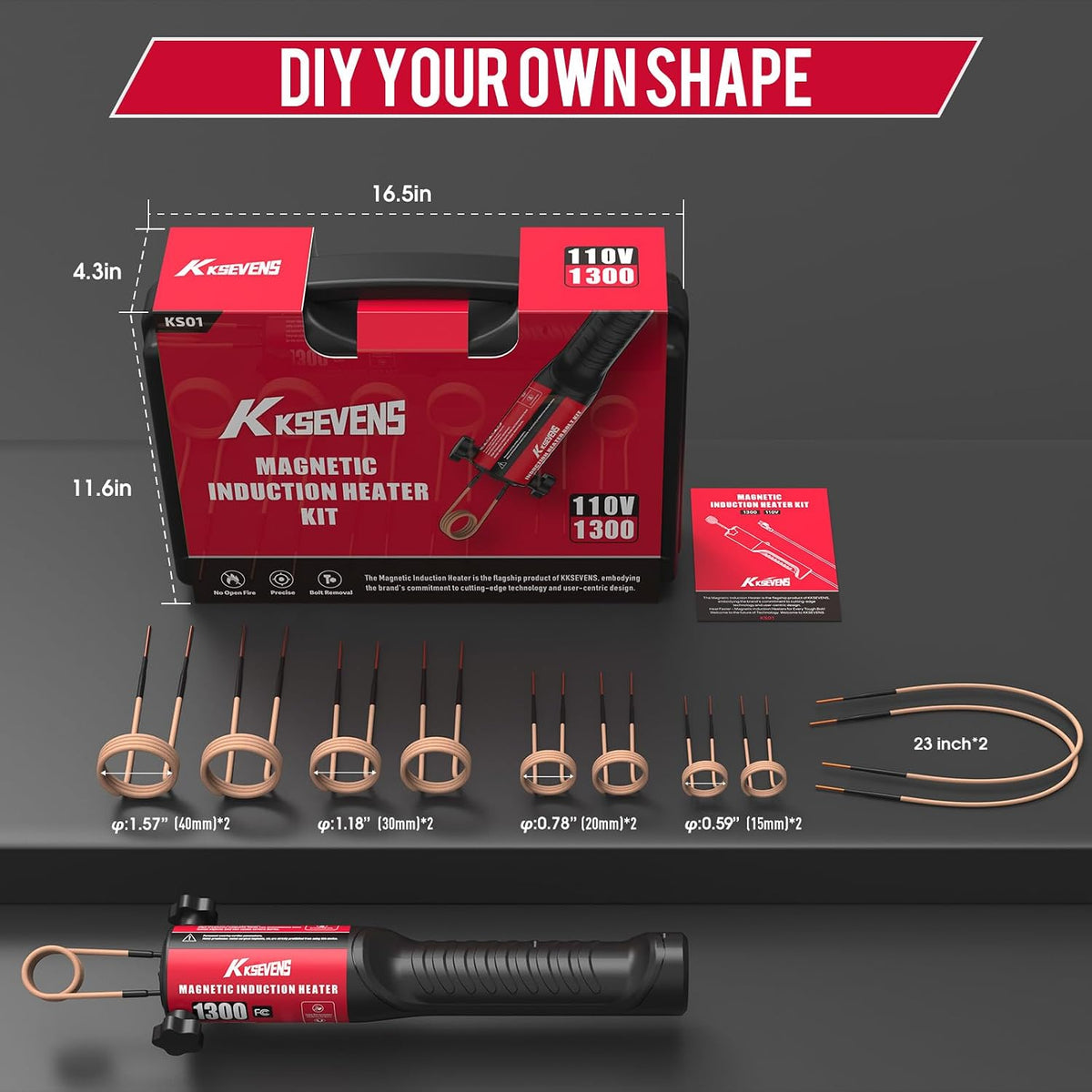 Perno de calentador de inducción 1300 W 110 V, kit de herramientas de extracción de calentador de perno de inducción con 10 bobinas para extracción de tornillos oxidados, rojo