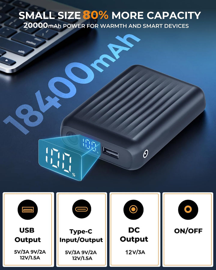 HIMONI Batería de chaqueta térmica de 12V\/5V 2A\/3A 18400mAh para...
