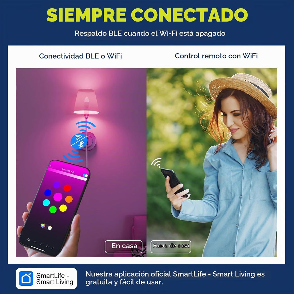 E12 Smart Bulbs 60W Funcionan con Alexa/Google Home, Pack de 3