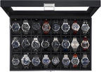 ProCase Caja de reloj para hombre, vitrina de 24 ranuras con tapa de vidrio