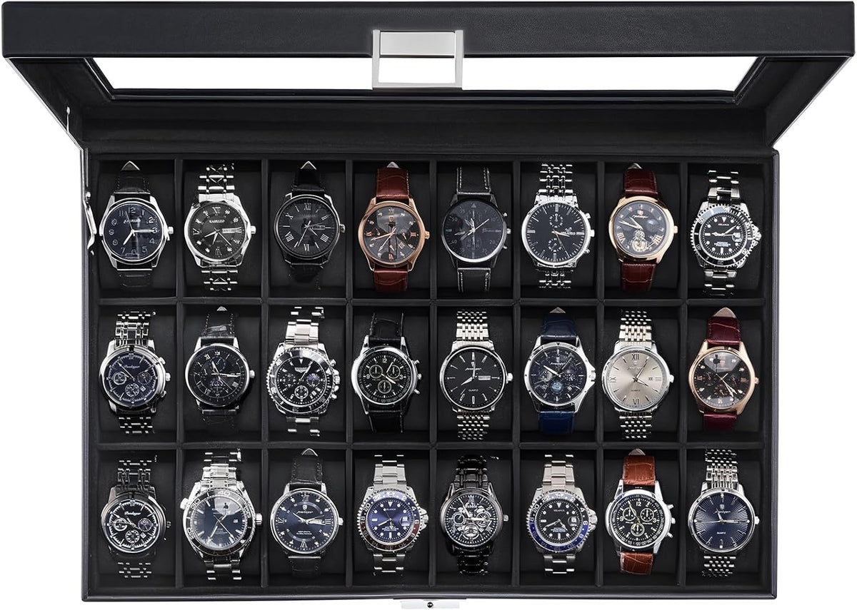 ProCase Caja de reloj para hombre, vitrina de 24 ranuras con tapa de vidrio