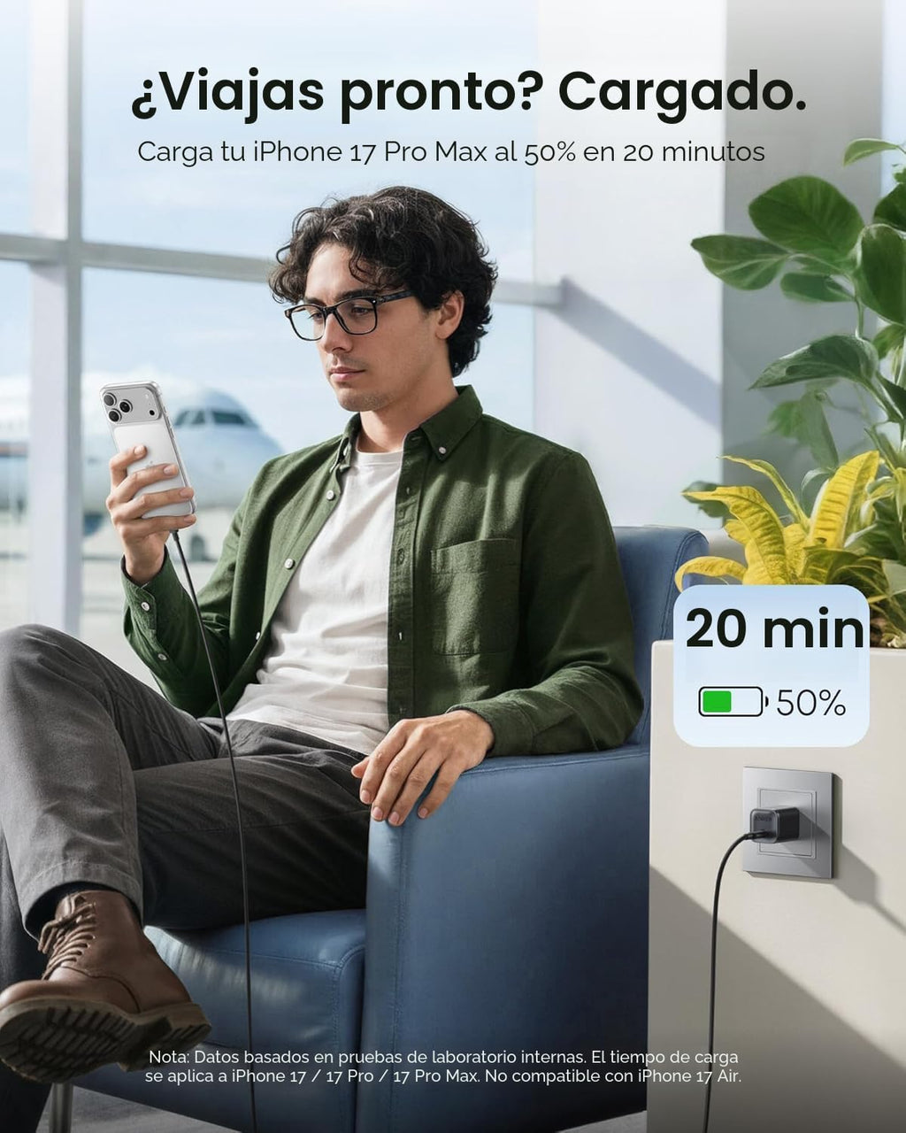 Cargador Anker para iPhone, Carga Rápida Type-C 45W, Bloque Cargador USB-C