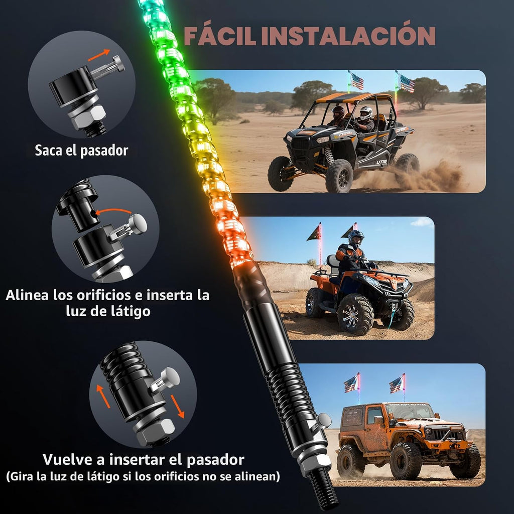Ehaho 1 luces de látigo de 3 pies con base de resorte, persecución RGB