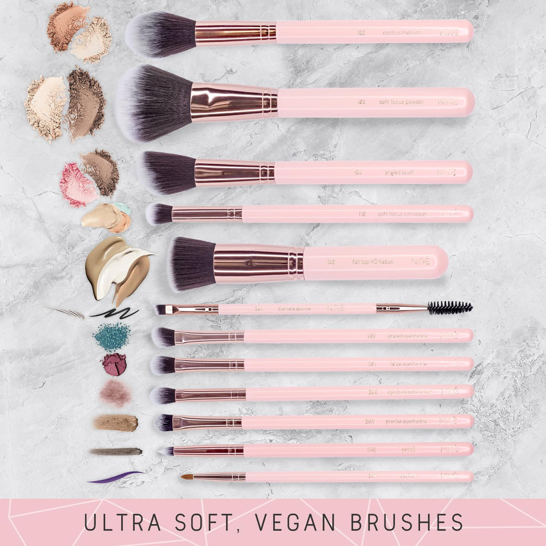 Niré Beauty 15 Piezas Pinceles de Maquillaje Rosa Galardonados: Jue...