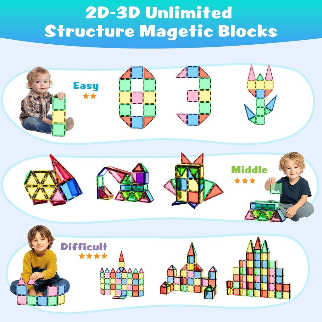 Juego de 32 azulejos magnéticos jumbo | Bloques de construcción STEM extra grandes para niños de 3 a 99 años | Diseño a prueba de estrangulamiento con imanes súper fuertes