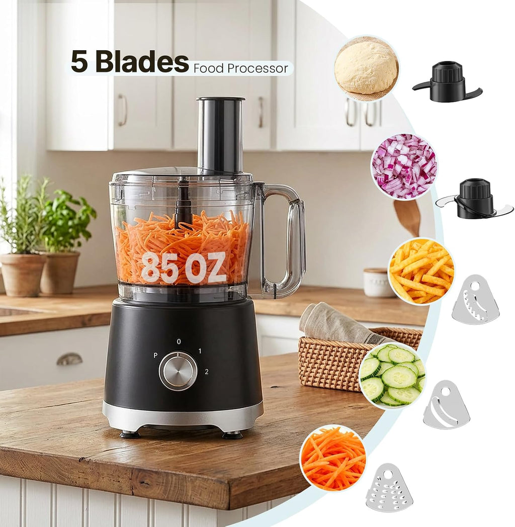 OLIXIS Procesador de alimentos 10.5 tazas, 600 W potentes procesadores de alimentos con 5 cuchillas, molinillo de carne apto para lavavajillas para rebanar, triturar, picar, amasar, para carne