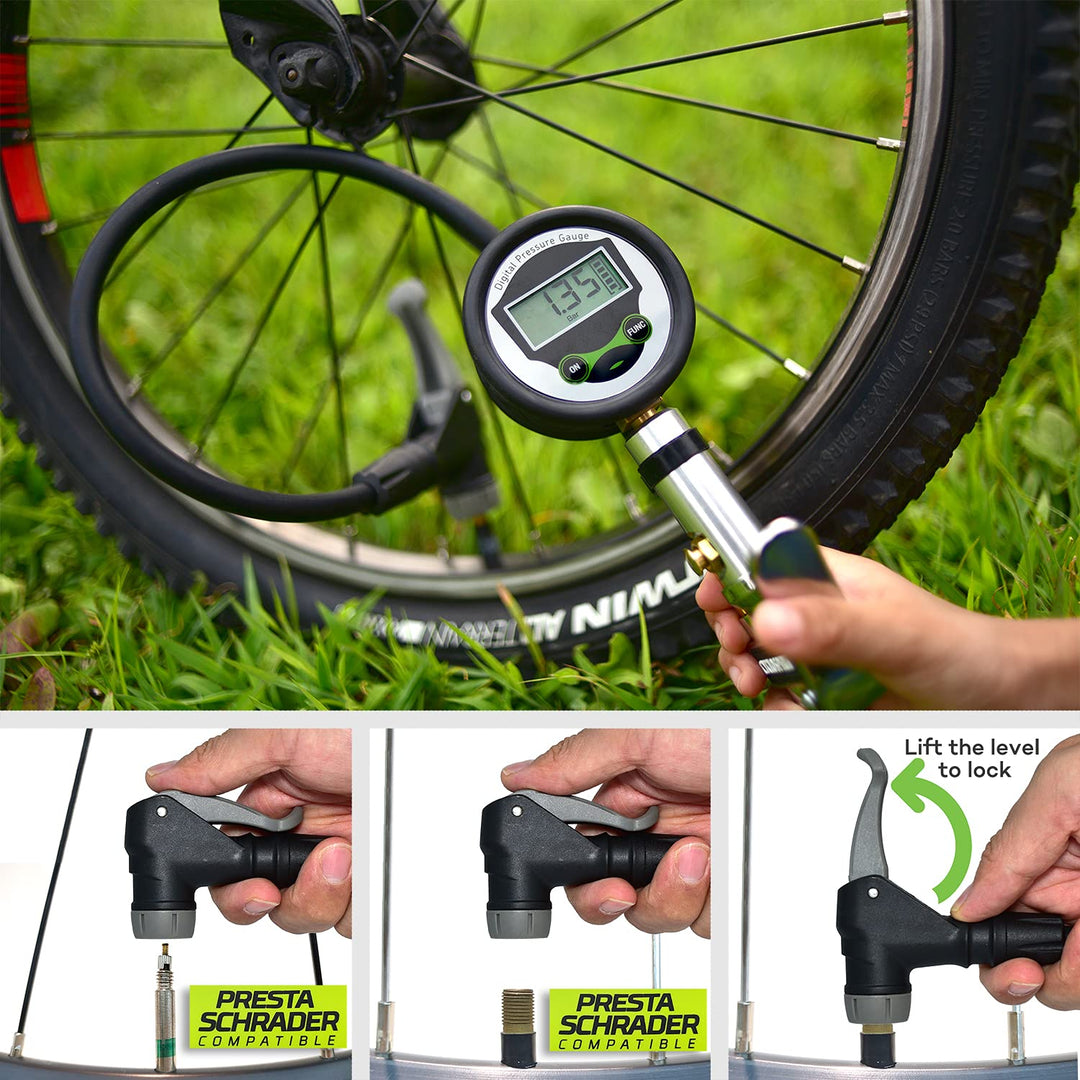 CycloSpirit Inflador Digital de Neumáticos de Bicicleta con Medidor...