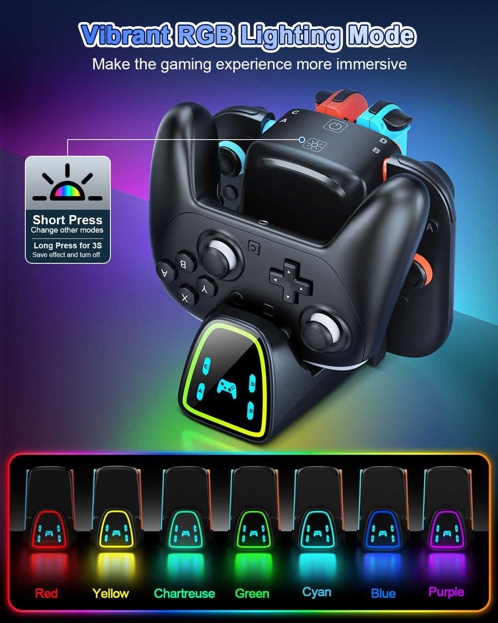 9 en 1 Controller carga Dock para Nintendo interruptor 2/interruptor 1/OLED Controller, Fast Charger Station para Joy Con 2&1 y Pro Controller 2&1, Charger Accessories con RGB Light