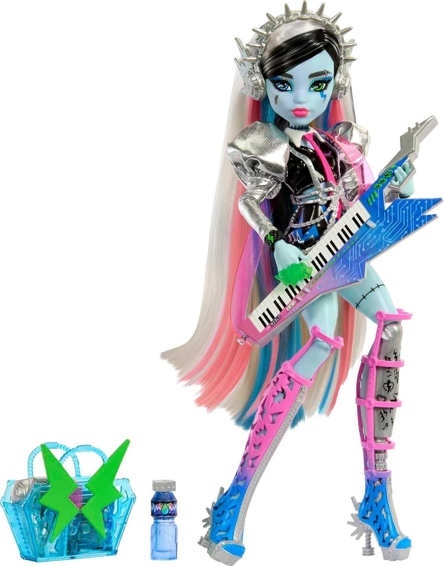 Muñeca Monster High, Frankie Stein Amped Up Rockstar con instrument...