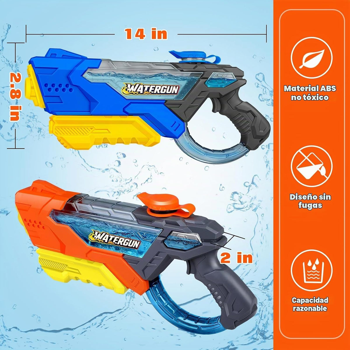 Paquete de 6 pistolas de agua para niños de largo alcance, 20.3 fl oz, colorido súper Blaster remojo con tanque de agua visible transparente, piscina, verano, playa, juguetes de lucha al aire
