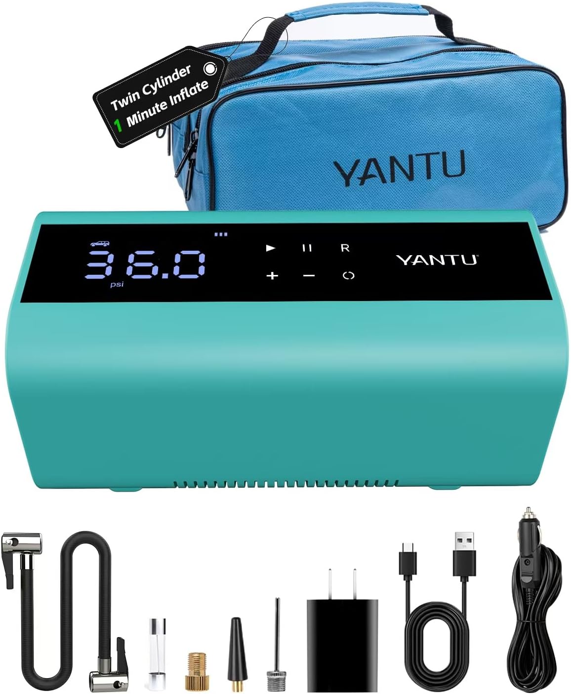 YANTU Inflador de neumáticos inalámbrico con doble cilindro y compr...