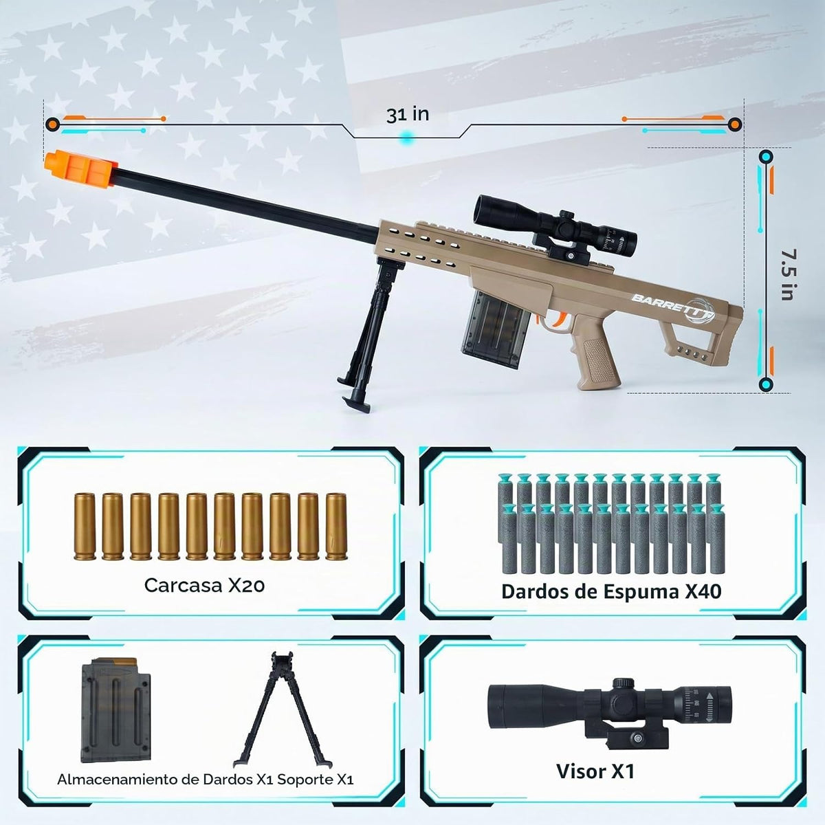 Rifle de francotirador de juguete de bala suave, proyectil de espuma para expulsar pistolas de espuma realistas, dardos falsos para patio trasero, juego de disparos al aire libre para niños