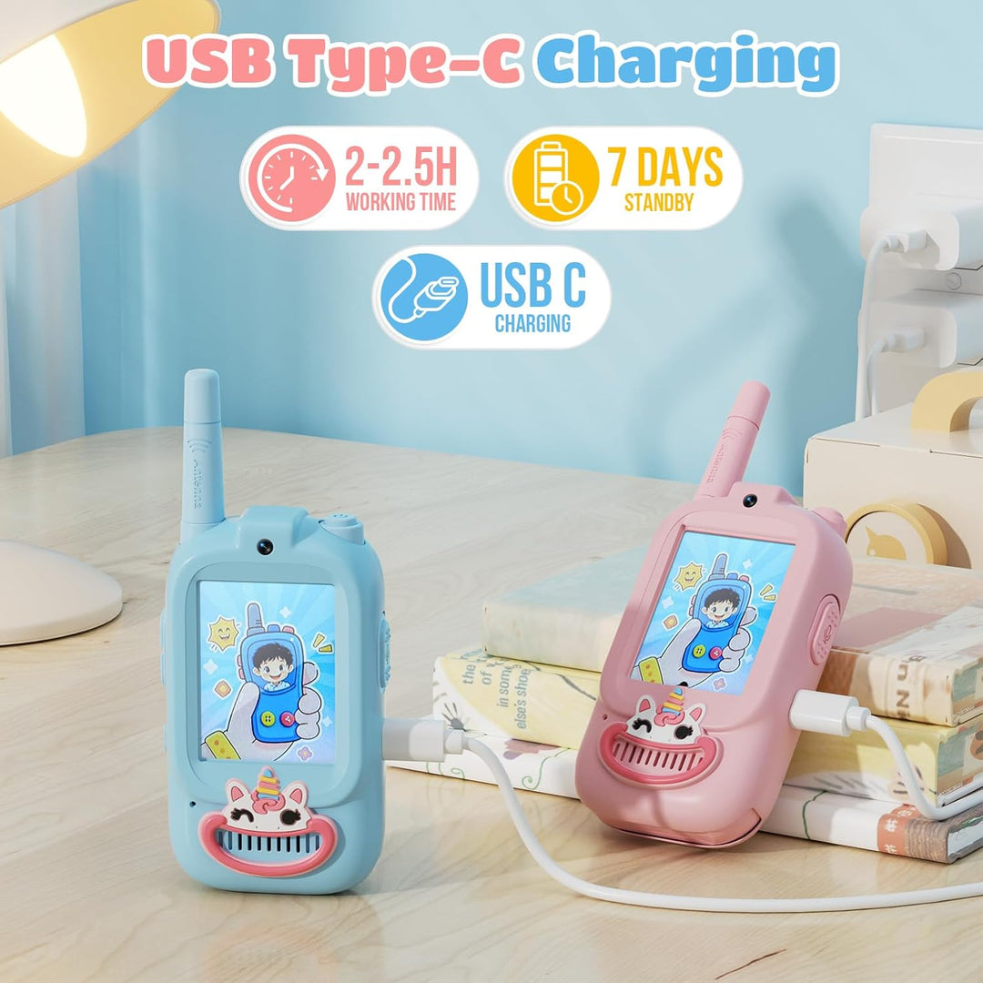Walkie Talkies de video para niños, paquete de 2 walkie talkies par...