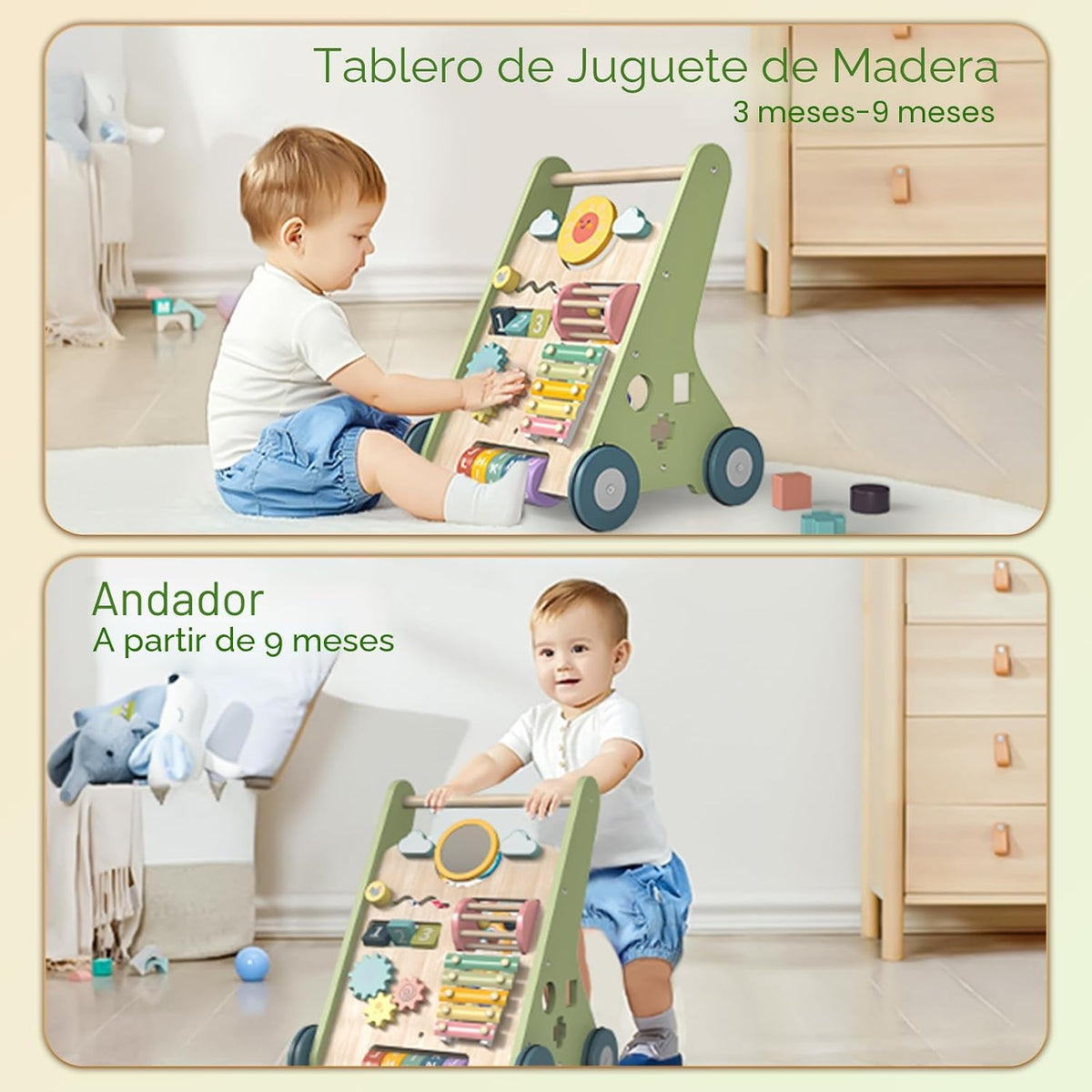 Bautia - Andador de madera para bebés, Montessori Push Walker para bebés de 10 a 12 meses