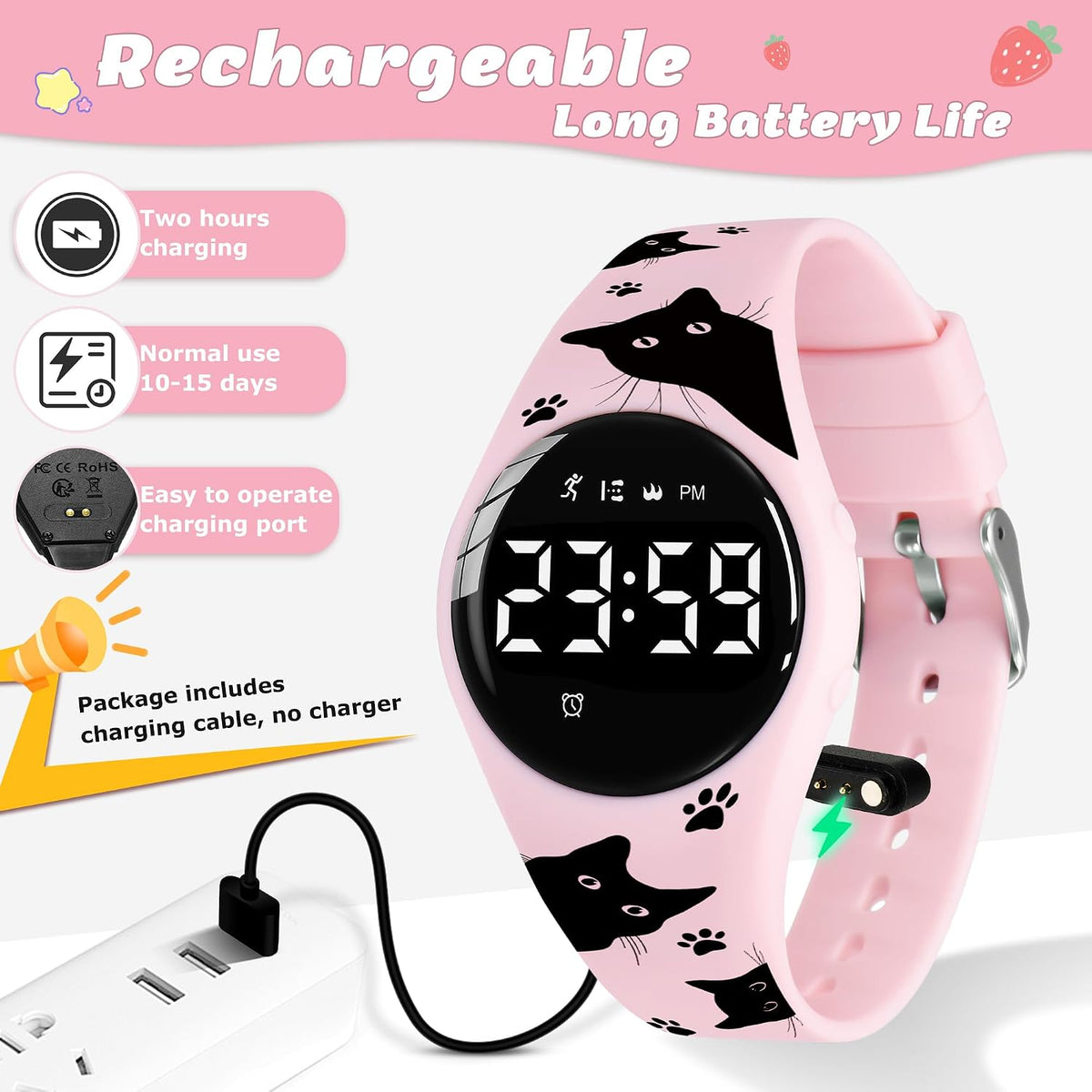 Relojes para niños y niñas, reloj deportivo digital con contador de pasos, podómetro, alarma de vibración, sin aplicación, impermeable, rastreador de fitness, reloj para niños, niñas, adolescentes