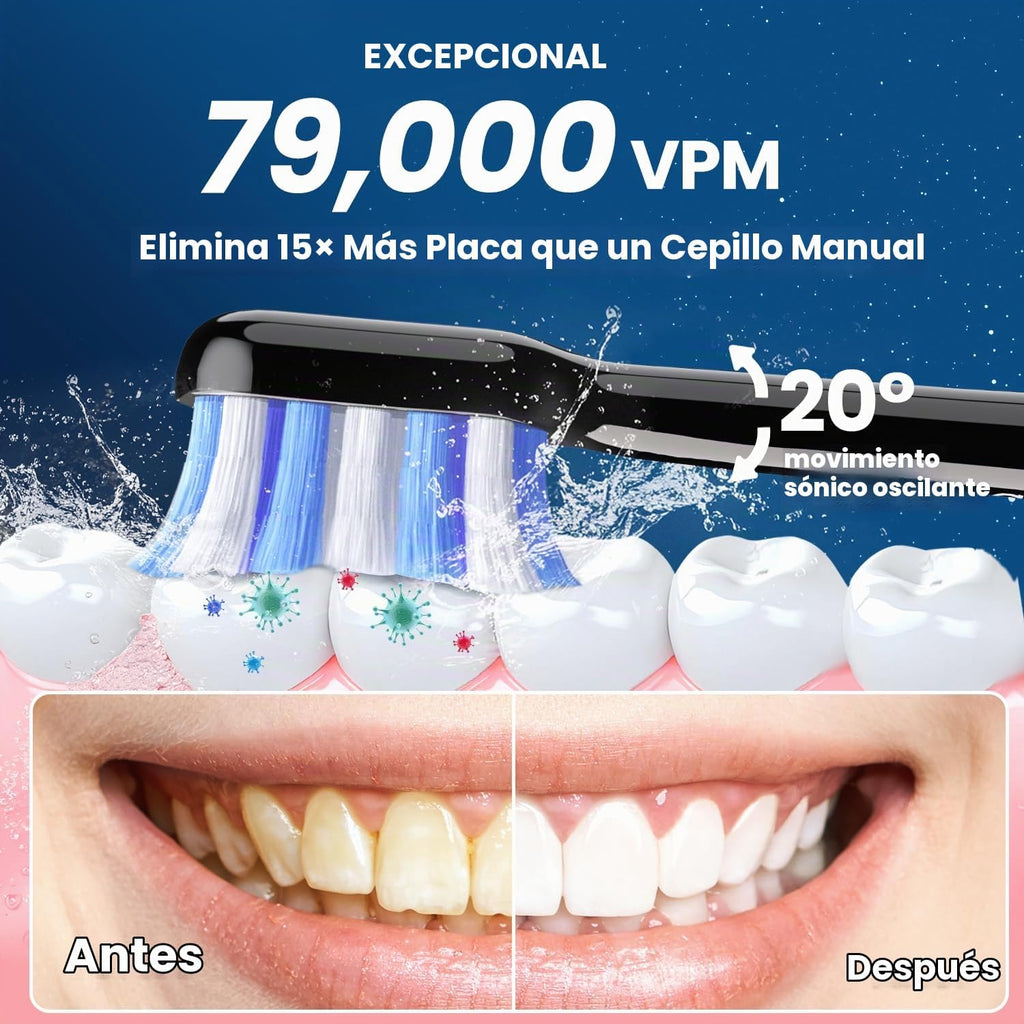 Cepillo de dientes eléctrico con sensor de presión, negro
