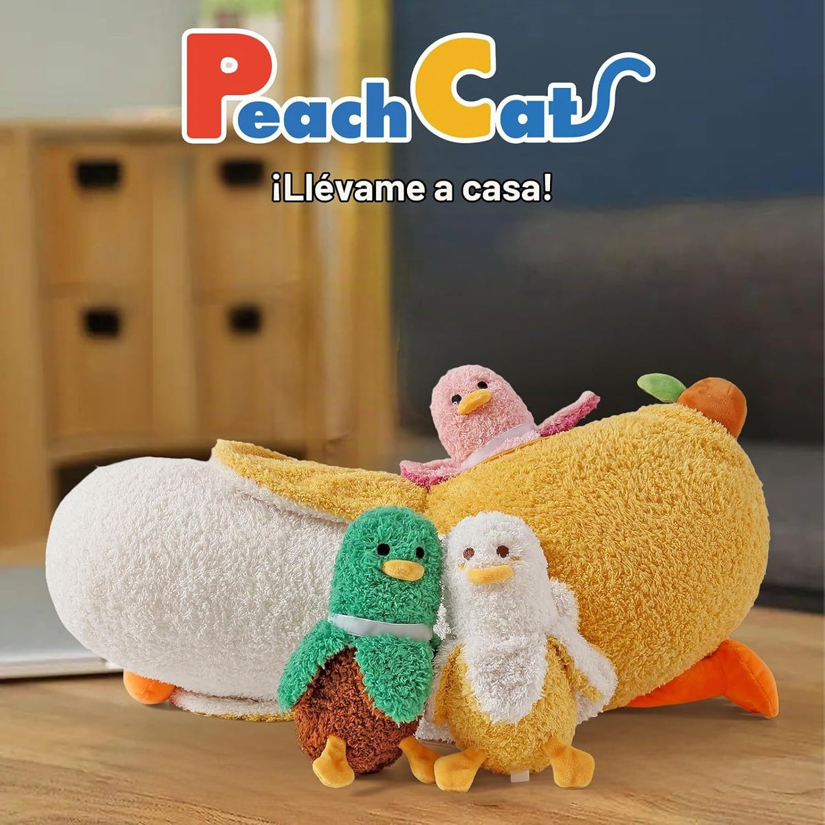 PEACH CAT Peluche de pato plátano con diseño de banana 1 mamá 19.7" Animal de peluche de pato con 3 lindos bebés dentro, juego de 4 piezas de peluches para regalos para niñas y niños