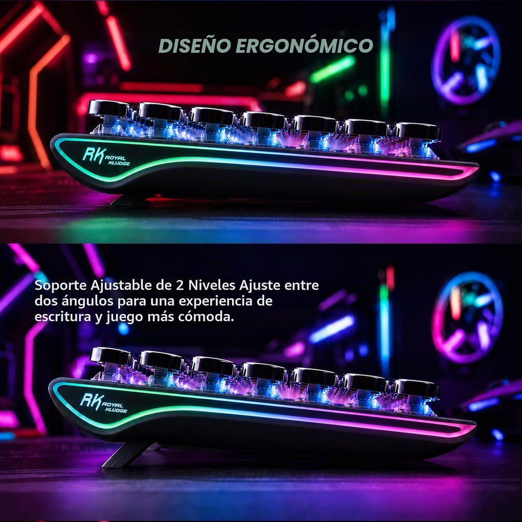 RK ROYAL KLUDGE S108 - Teclado mecánico de máquina de escribir, teclado para juegos con cable con teclado numérico, teclados retro de tamaño completo con reposamuñecas desmontable para Mac/Win/PC