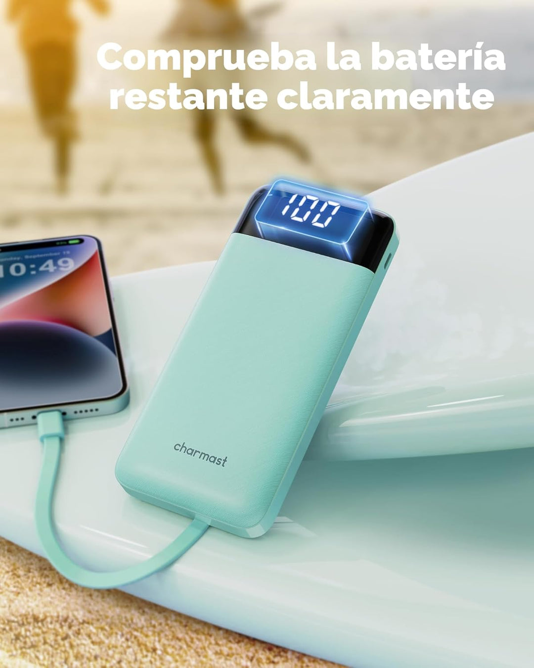 charmast Cargador portátil con cables incorporados, banco de energí...