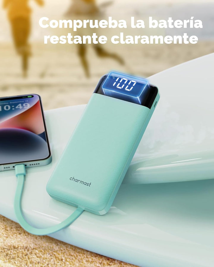 charmast Cargador portátil con cables incorporados, banco de energí...