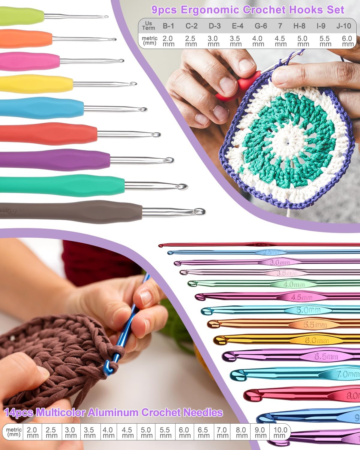 Aeelike Crochet Kit para Beginners Adults Kids, Complete Crochet Set, Purple